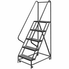 TRI-ARC - 86" 5 Step Rolling Platform Ladder - 450 Lb Capacity, 50" Platform Height, 30" Base Width x 42" Depth, Perforated Tread - Industrial Tool & Supply