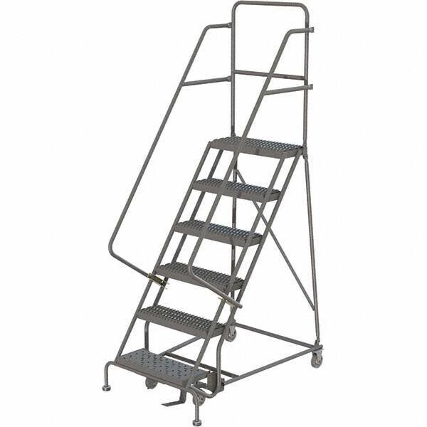 TRI-ARC - 96" 6 Step Rolling Platform Ladder - 450 Lb Capacity, 60" Platform Height, 27" Base Width x 50" Depth, Serrated Tread - Industrial Tool & Supply