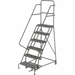 TRI-ARC - 96" 6 Step Rolling Platform Ladder - 450 Lb Capacity, 60" Platform Height, 27" Base Width x 50" Depth, Serrated Tread - Industrial Tool & Supply