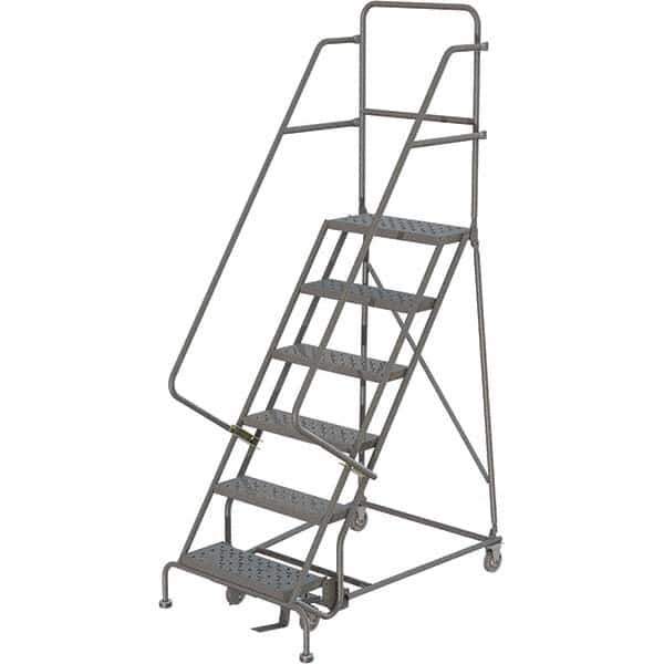 TRI-ARC - 96" 6 Step Rolling Platform Ladder - 450 Lb Capacity, 60" Platform Height, 27" Base Width x 50" Depth, Perforated Tread - Industrial Tool & Supply