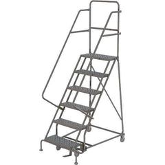 TRI-ARC - 96" 6 Step Rolling Platform Ladder - 450 Lb Capacity, 60" Platform Height, 27" Base Width x 50" Depth, Perforated Tread - Industrial Tool & Supply