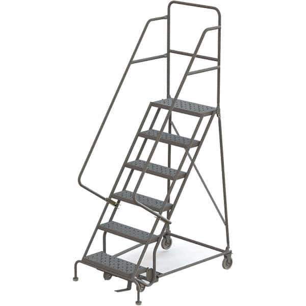 TRI-ARC - 96" 6 Step Rolling Platform Ladder - 450 Lb Capacity, 60" Platform Height, 35" Base Width x 50" Depth, Perforated Tread - Industrial Tool & Supply
