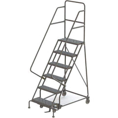 TRI-ARC - 96" 6 Step Rolling Platform Ladder - 450 Lb Capacity, 60" Platform Height, 35" Base Width x 50" Depth, Perforated Tread - Industrial Tool & Supply