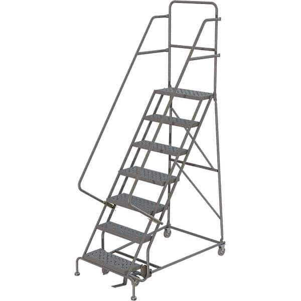 TRI-ARC - 106" 7 Step Rolling Platform Ladder - 450 Lb Capacity, 70" Platform Height, 27" Base Width x 57" Depth, Perforated Tread - Industrial Tool & Supply