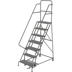 TRI-ARC - 106" 7 Step Rolling Platform Ladder - 450 Lb Capacity, 70" Platform Height, 27" Base Width x 57" Depth, Perforated Tread - Industrial Tool & Supply