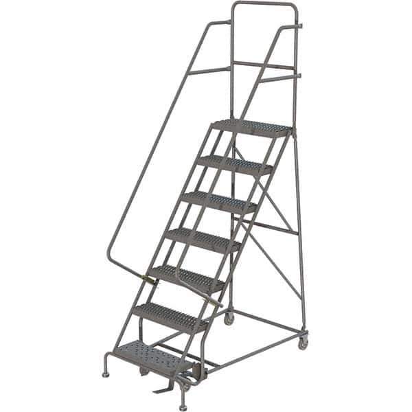 TRI-ARC - 103" 7 Step Ladder - 350 Lb Capacity, 70" Platform Height, 30" Base Width x 56" Depth, Heavy-Duty Serrated Grating - Industrial Tool & Supply