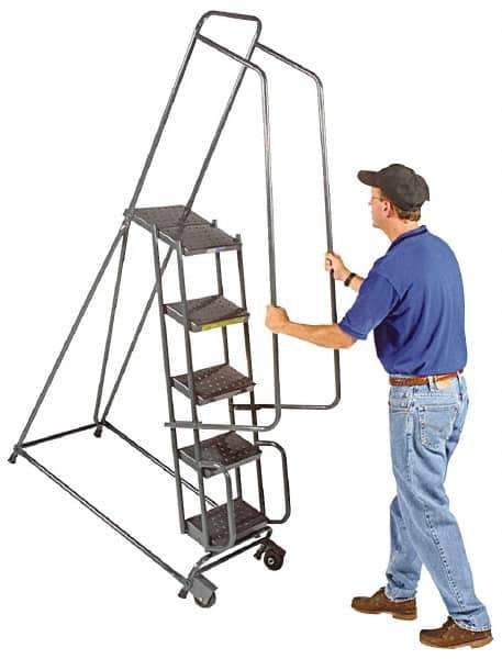 Ballymore - 93" 6 Step Ladder - Tilt & Roll Safety Ladder, 450 Lb Capacity, 60" Platform Height, 24" Base Width x 49" Base Depth, Abrasive Mat Tread - Industrial Tool & Supply