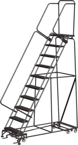 Ballymore - 133" 10 Step All-Directional Ladder - Rolling Safety Ladder, 450 Lb Capacity, 100" Platform Height, 32" Base Width x 74" Depth, Heavy-Duty Serrated Grating - Industrial Tool & Supply