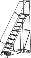 Ballymore - 133" 10 Step All-Directional Ladder - Rolling Safety Ladder, 450 Lb Capacity, 100" Platform Height, 32" Base Width x 74" Depth, Heavy-Duty Serrated Grating - Industrial Tool & Supply