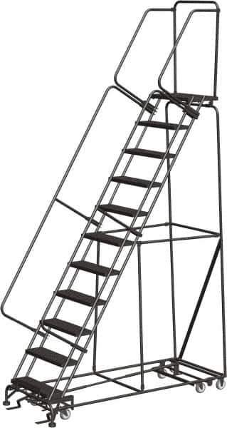 Ballymore - 143" 11 Step All-Directional Ladder - Rolling Safety Ladder, 450 Lb Capacity, 110" Platform Height, 32" Base Width x 80" Depth, Expanded Metal Tread - Industrial Tool & Supply