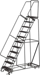 Ballymore - 143" 11 Step All-Directional Ladder - Rolling Safety Ladder, 450 Lb Capacity, 110" Platform Height, 32" Base Width x 80" Depth, Expanded Metal Tread - Industrial Tool & Supply