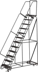 Ballymore - 153" 12 Step Ladder - Rolling Safety Ladder, 450 Lb Capacity, 120" Platform Height, 32" Base Width x 87" Depth, Abrasive Mat Tread - Industrial Tool & Supply