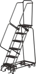Ballymore - 93" 6 Step All-Directional Ladder - Rolling Safety Ladder, 450 Lb Capacity, 60" Platform Height, 24" Base Width x 49" Depth, Perforated Tread - Industrial Tool & Supply