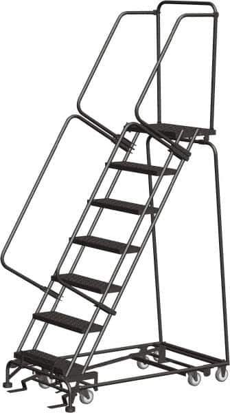 Ballymore - 103" 7 Step Ladder - Rolling Safety Ladder, 450 Lb Capacity, 70" Platform Height, 30" Base Width x 55" Depth, Expanded Metal Tread - Industrial Tool & Supply