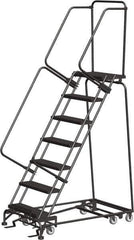 Ballymore - 103" 7 Step All-Directional Ladder - Rolling Safety Ladder, 450 Lb Capacity, 70" Platform Height, 30" Base Width x 55" Depth, Perforated Tread - Industrial Tool & Supply