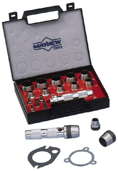 Mayhew - 31 Piece, 3 to 50mm, Hollow Punch Set - Comes in Plastic Holder - Industrial Tool & Supply