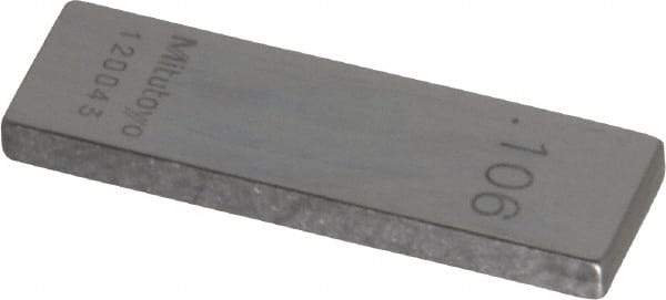 Mitutoyo - 0.106" Rectangular Steel Gage Block - Accuracy Grade AS-1, Includes Certificate of Inspection - Industrial Tool & Supply