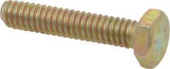 Made in USA - 1/4-20 UNC, 1-1/4" Length Under Head Hex Head Cap Screw - Fully Threaded, Grade 8 Alloy Steel, Zinc Yellow Dichromate Finish, 7/16" Hex - Industrial Tool & Supply