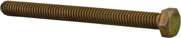 Made in USA - 5/16-18 UNC, 3-1/2" Length Under Head Hex Head Cap Screw - Fully Threaded, Grade 8 Alloy Steel, Zinc Yellow Dichromate Finish, 1/2" Hex - Industrial Tool & Supply