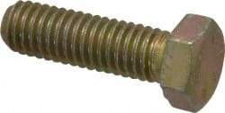 Made in USA - 3/8-16 UNC, 1-1/4" Length Under Head Hex Head Cap Screw - Fully Threaded, Grade 8 Alloy Steel, Zinc Yellow Dichromate Finish, 9/16" Hex - Industrial Tool & Supply