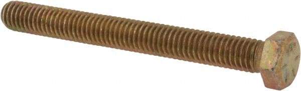 Made in USA - 3/8-16 UNC, 3-1/2" Length Under Head Hex Head Cap Screw - Fully Threaded, Grade 8 Alloy Steel, Zinc Yellow Dichromate Finish, 9/16" Hex - Industrial Tool & Supply