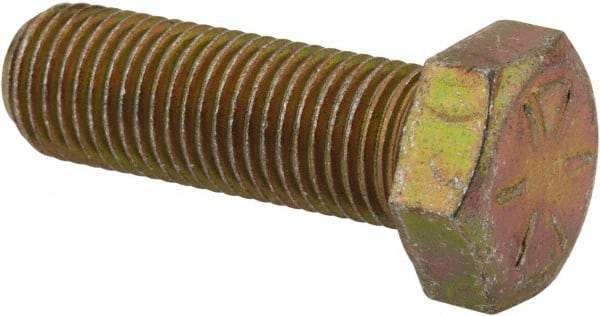 Made in North America - 3/8-24 UNF, 1-1/8" Length Under Head Hex Head Cap Screw - Partially Threaded, Grade 8 Alloy Steel, Zinc Yellow Dichromate Finish, 9/16" Hex - Industrial Tool & Supply