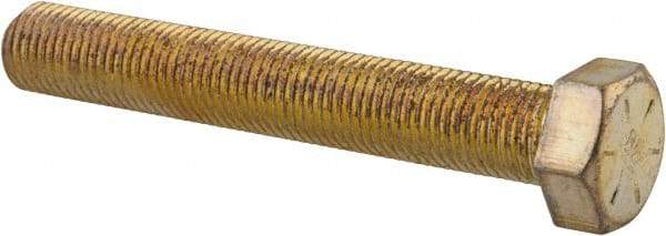 Made in USA - 3/8-24 UNF, 2-1/2" Length Under Head Hex Head Cap Screw - Fully Threaded, Grade 8 Alloy Steel, Zinc Yellow Dichromate Finish, 9/16" Hex - Industrial Tool & Supply