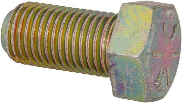 Made in USA - 7/16-20 UNF, 7/8" Length Under Head Hex Head Cap Screw - Fully Threaded, Grade 8 Alloy Steel, Zinc Yellow Dichromate Finish, 5/8" Hex - Industrial Tool & Supply
