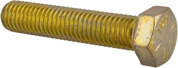 Made in USA - 1/2-13 UNC, 2-1/2" Length Under Head Hex Head Cap Screw - Fully Threaded, Grade 8 Alloy Steel, Zinc Yellow Dichromate Finish, 3/4" Hex - Industrial Tool & Supply