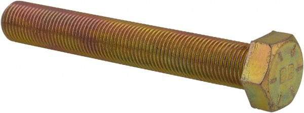 Made in USA - 1/2-20 UNF, 3-1/2" Length Under Head Hex Head Cap Screw - Fully Threaded, Grade 8 Alloy Steel, Zinc Yellow Dichromate Finish, 3/4" Hex - Industrial Tool & Supply