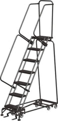 Ballymore - 103" 7 Step All-Directional Ladder - Rolling Safety Ladder, 450 Lb Capacity, 70" Platform Height, 24" Base Width x 55" Depth, Expanded Metal Tread - Industrial Tool & Supply