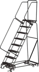 Ballymore - 113" 8 Step All-Directional Ladder - Rolling Safety Ladder, 450 Lb Capacity, 80" Platform Height, 32" Base Width x 61" Depth, Perforated Tread - Industrial Tool & Supply