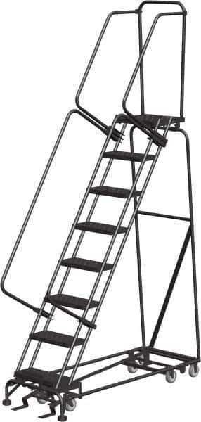 Ballymore - 113" 8 Step All-Directional Ladder - Rolling Safety Ladder, 450 Lb Capacity, 80" Platform Height, 24" Base Width x 61" Depth, Heavy-Duty Serrated Grating - Industrial Tool & Supply