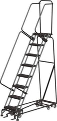 Ballymore - 113" 8 Step All-Directional Ladder - Rolling Safety Ladder, 450 Lb Capacity, 80" Platform Height, 24" Base Width x 61" Depth, Heavy-Duty Serrated Grating - Industrial Tool & Supply