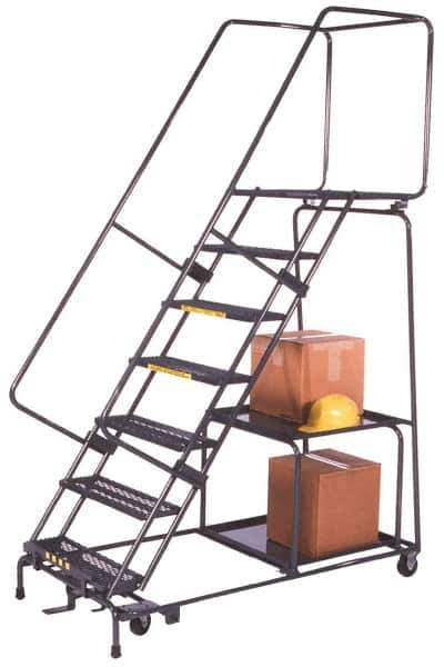 Ballymore - 103" 7 Step Stock-Picking Ladder - 450 Lb Capacity, 70" Platform Height, 30" Base Width x 55" Depth, Expanded Metal Tread - Industrial Tool & Supply