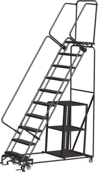 Ballymore - 133" 10 Step Ladder - Safety Stock Picking Ladder, 450 Lb Capacity, 100" Platform Height, 32" Base Width x 74" Depth, Perforated Tread - Industrial Tool & Supply