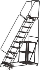 Ballymore - 133" 10 Step Ladder - Safety Stock Picking Ladder, 450 Lb Capacity, 100" Platform Height, 32" Base Width x 74" Depth, Perforated Tread - Industrial Tool & Supply