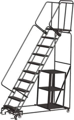 Ballymore - 133" 10 Step Ladder - Safety Stock Picking Ladder, 450 Lb Capacity, 100" Platform Height, 32" Base Width x 80" Depth, Perforated Tread - Industrial Tool & Supply