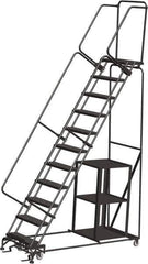 Ballymore - 143" 11 Step Ladder - Safety Stock Picking Ladder, 450 Lb Capacity, 110" Platform Height, 32" Base Width x 80" Depth, Perforated Tread - Industrial Tool & Supply