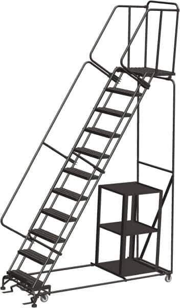 Ballymore - 143" 11 Step Ladder - 450 Lb Capacity, 110" Platform Height, 32" Base Width x 87" Depth, Perforated Tread - Industrial Tool & Supply