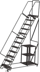 Ballymore - 153" 12 Step Ladder - Safety Stock Picking Ladder, 450 Lb Capacity, 120" Platform Height, 32" Base Width x 87" Depth, Perforated Tread - Industrial Tool & Supply