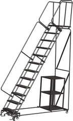 Ballymore - 153" 12 Step Ladder - Safety Stock Picking Ladder, 450 Lb Capacity, 120" Platform Height, 32" Base Width x 93" Depth, Perforated Tread - Industrial Tool & Supply