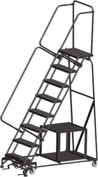 Ballymore - 113" 8 Step Stock-Picking Ladder - 450 Lb Capacity, 80" Platform Height, 32" Base Width x 61" Depth, Perforated Tread - Industrial Tool & Supply