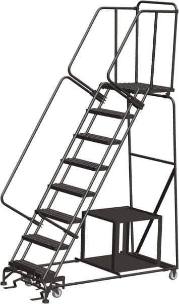 Ballymore - 113" 8 Step Ladder - Safety Stock Picking Ladder, 450 Lb Capacity, 80" Platform Height, 32" Base Width x 68" Depth, Expanded Metal Tread - Industrial Tool & Supply