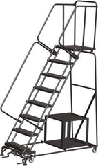 Ballymore - 113" 8 Step Ladder - Safety Stock Picking Ladder, 450 Lb Capacity, 80" Platform Height, 32" Base Width x 68" Depth, Expanded Metal Tread - Industrial Tool & Supply