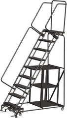 Ballymore - 123" 9 Step Stock-Picking Ladder - 450 Lb Capacity, 90" Platform Height, 32" Base Width x 68" Depth, Perforated Tread - Industrial Tool & Supply