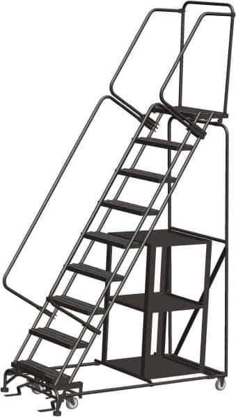 Ballymore - 123" 9 Step Stock-Picking Ladder - 450 Lb Capacity, 90" Platform Height, 32" Base Width x 68" Depth, Expanded Metal Tread - Industrial Tool & Supply