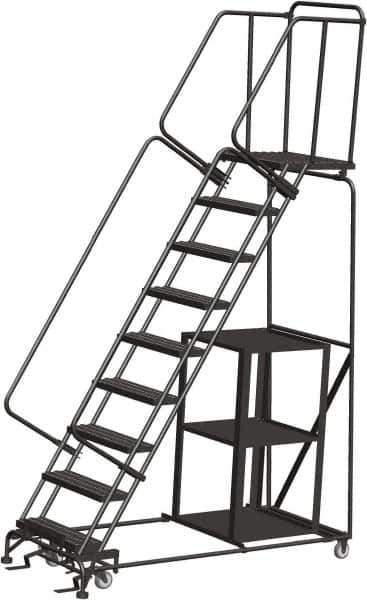 Ballymore - 123" 9 Step Ladder - Safety Stock Picking Ladder, 450 Lb Capacity, 90" Platform Height, 32" Base Width x 74" Depth, Expanded Metal Tread - Industrial Tool & Supply