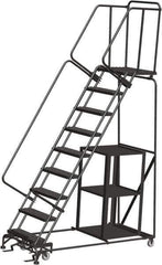 Ballymore - 123" 9 Step Ladder - Safety Stock Picking Ladder, 450 Lb Capacity, 90" Platform Height, 32" Base Width x 74" Depth, Expanded Metal Tread - Industrial Tool & Supply