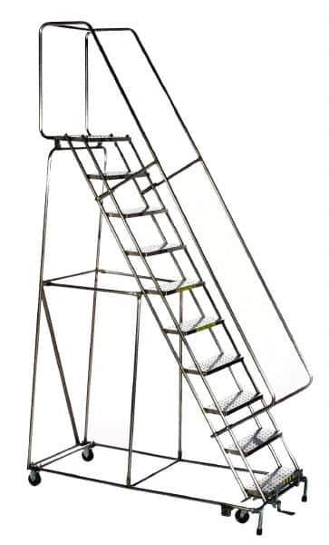 Ballymore - 143" 11 Step Ladder - Rolling Safety Ladder, 450 Lb Capacity, 110" Platform Height, 32" Base Width x 80" Depth, Perforated Tread - Industrial Tool & Supply